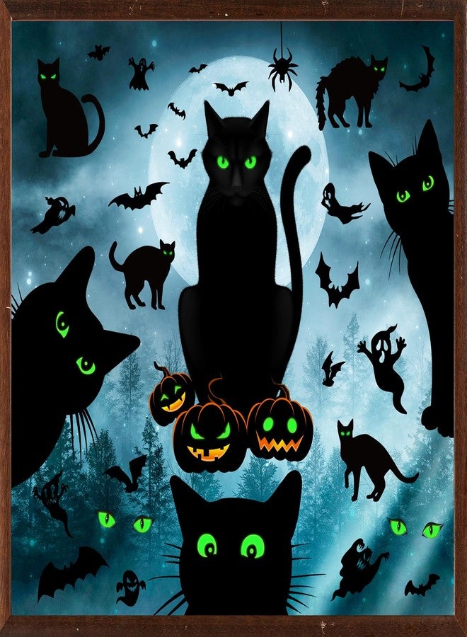 Quera Large Halloween Window Clings Black Cat Window Decorations Glow in The Dark Spooky Pumpkin Window Stickers Halloween Silhouette Window Stickers for School Home Office Party Decals, Double-Side - Image 1
